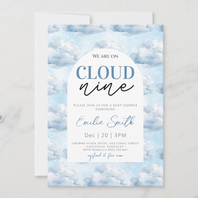 Invitation Blue Nous sommes sur Cloud Nine Baby shower douche (Devant)