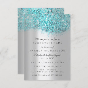 Invitation Blue Ocean Confetti Silver Grey Bridal Sweet 16e
