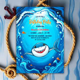 Invitation Blue Ocean Kids Grand requin blanc fête d'annivers