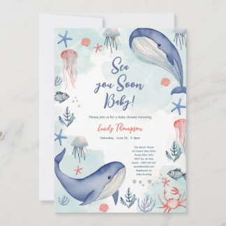 Invitation Blue Ocean Sea You Soon Summer Baby Shower 