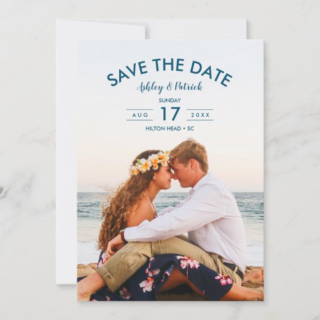 Invitation Blue Ocean Seaside Beach Wedding Enregistrer La Da (Devant)