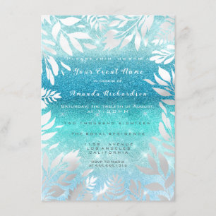 Invitation Blue Ocean Sky Parties scintillant Ombre Floral Fo
