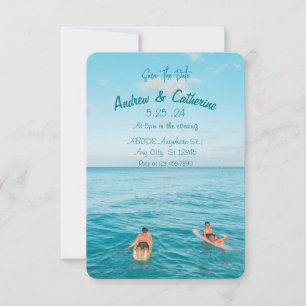 Invitation Blue ocean surfer moderne mariage