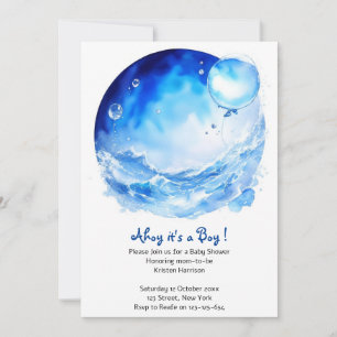 Invitation Blue Ocean Waves Nautical Boy Baby shower