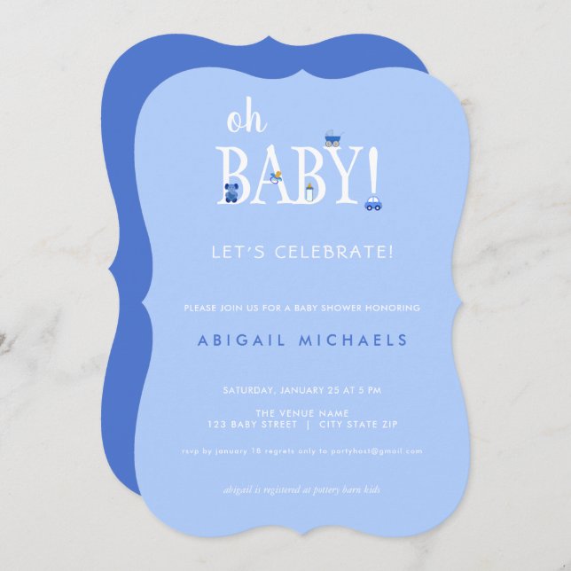 Invitation Blue Oh Baby C'est un Baby shower garçon sur invit (Devant / Derrière)