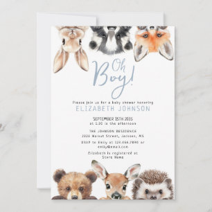 Invitation Blue Oh Boy Forest Baby shower d'animaux de bois