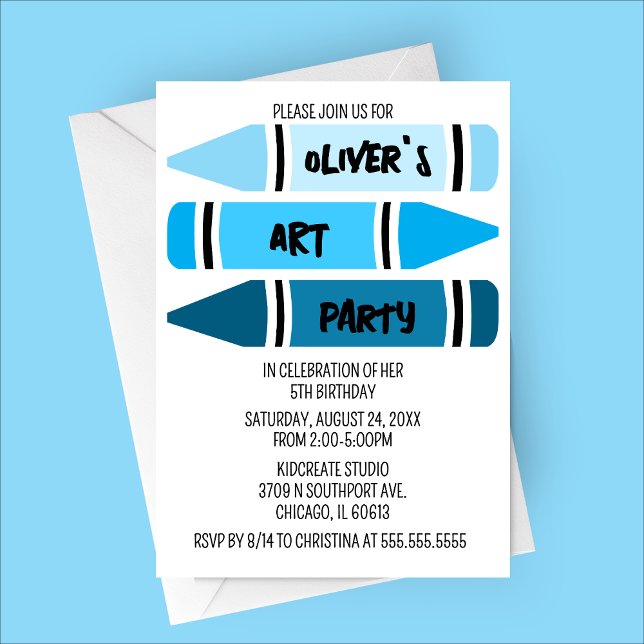 Invitation Blue Ombre Crayons Art Anniversaire Fête Invitatio (Blue Ombre Crayons Art Party Birthday Invitation)