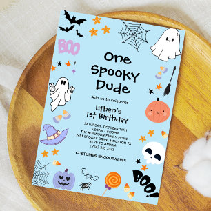 Invitation Blue One Éffrayant Dude Ghost Halloween 1er annive