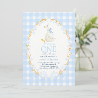 Invitation Blue One Silly Goose 1st Birthday