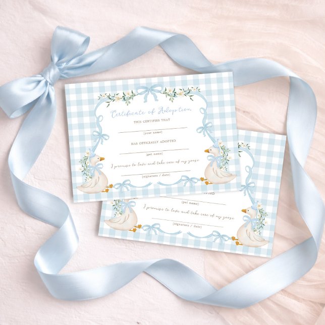 Invitation Blue One Silly Goose: Certificate of Adoption Card (Créateur téléchargé)