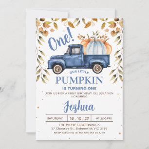 Invitation Blue Orange Citrouille Camion Foliting 1er anniver