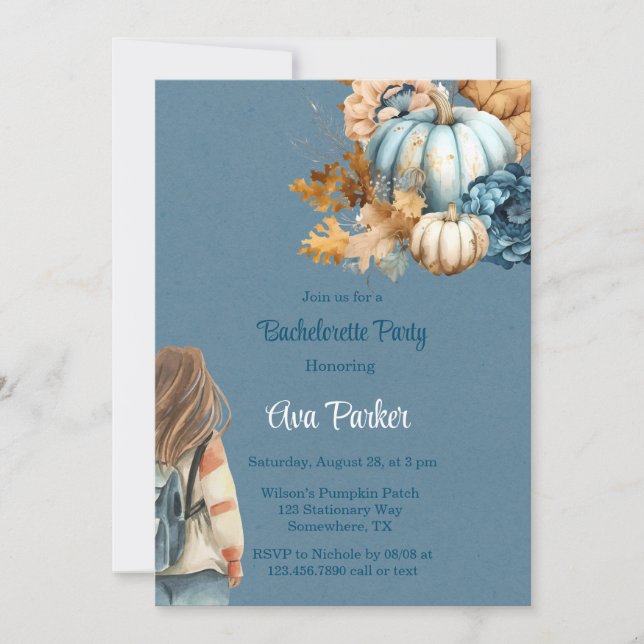 Invitation Blue Orange Citrouille Peony Bachelorette Party (Devant)