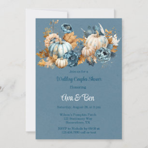 Invitation Blue Orange Citrouille Peony Mariage Couples Douch