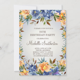 Invitation Blue Orange Floral 75e anniversaire