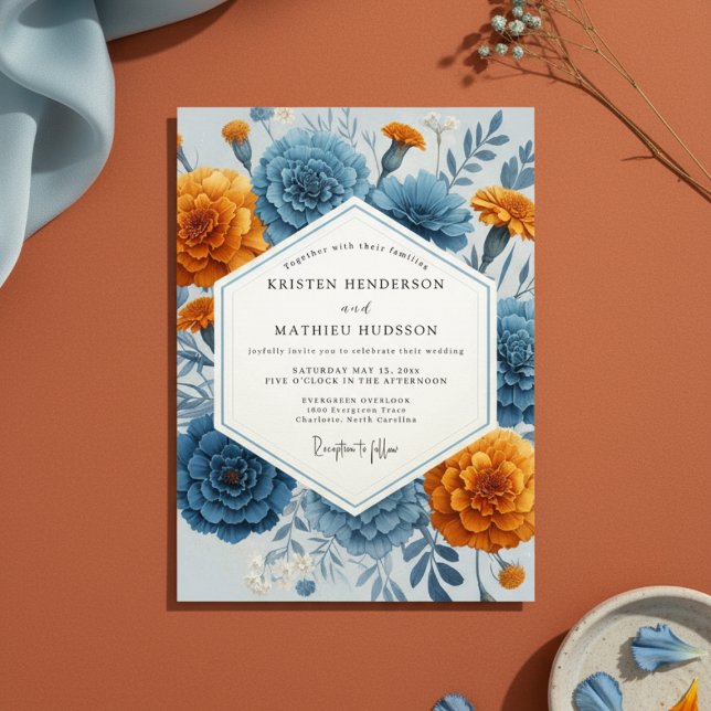 Invitation Blue Orange Floral Autumn Wedding (Créateur téléchargé)
