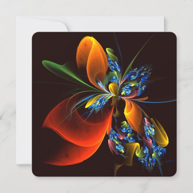 Invitation Blue Orange Floral Modern Abstract Art Pattern #03 (Devant)