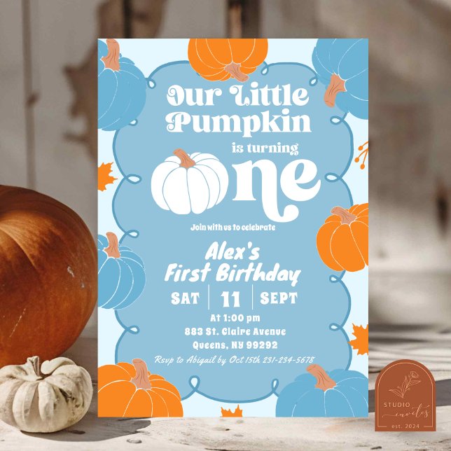 Invitation Blue Orange Fun Pumpkin Premier Anniversaire (Créateur téléchargé)