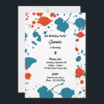 Invitation Blue Orange Kids Art 9e Anniversaire Fête Invitati<br><div class="desc">La carte d'invitation à la fête du 9e anniversaire de l'art des enfants orange bleu présente des gouttes de peinture complémentaires et fait partie de la collection d'accessoires de la fête du jeune art. Customisez le texte de l'invitation d'anniversaire afin que vos invités sachent qui fête, quand et où. 🖹...</div>