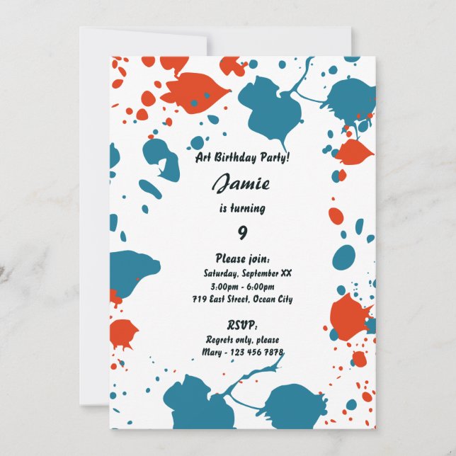 Invitation Blue Orange Kids Art 9e Anniversaire Fête Invitati (Devant)