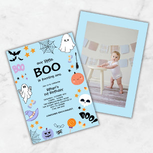 Invitation Blue Our Little Boo Photo Halloween 1er anniversai