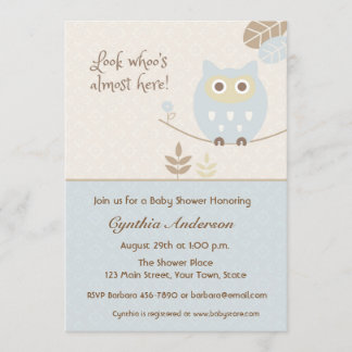 Invitation Blue Owl, Baby shower pour garçon