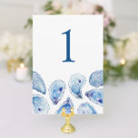 Invitation Blue Oyster Watercolor Mariage Numéro de tableau<br><div class="desc">Guidez vos invités avec nos élégants numéros de table de mariage de plage, avec une charmante coque d'huître bleu aquarelle. Ces numéros de table apportent une touche de charme côtier à votre décor de réception. Idéal pour les mariages des sites balnéaires les plus populaires de la côte Est comme Belle...</div>