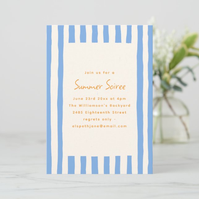 Invitation Blue Painted Stripe Yellow Summer Soiree Party (Debout devant)