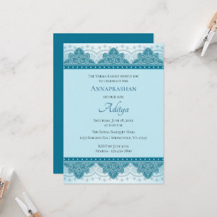 Invitation Blue Paisley Annaprashan   Premier riz