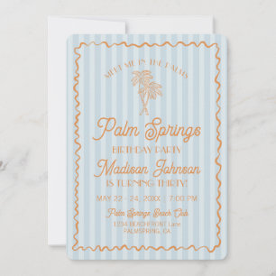 Invitation Blue Palm Springs Pastel Beach Anniversaire