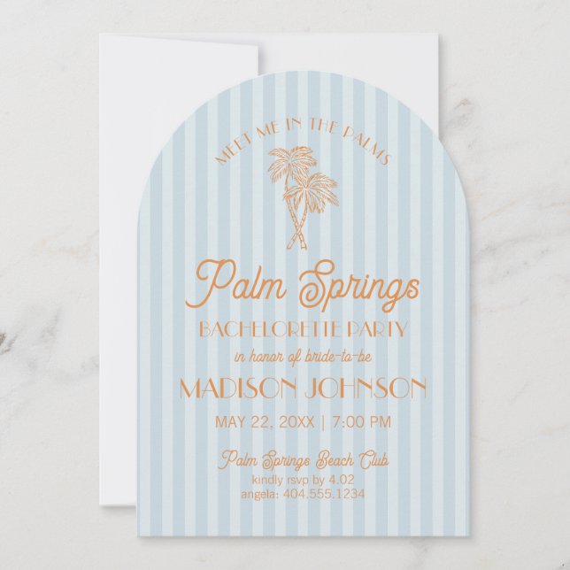 Invitation Blue Palm Springs Pastel Beach Bachelorette Party (Devant)