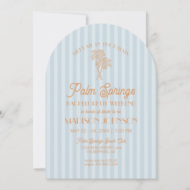 Invitation Blue Palm Springs Pastel Beach Bachelorette Party (Devant)
