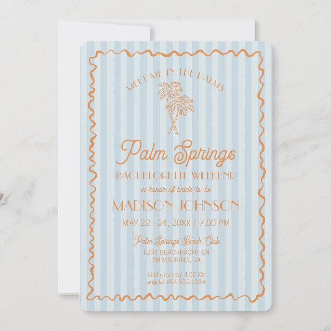 Invitation Blue Palm Springs Pastel Beach Bachelorette Party (Devant)