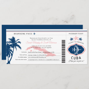 Invitation Blue Palm Tree Pink Cuba Boarding Pass Mariage