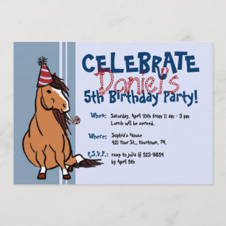 Invitation Blue Party Pony Boys 5e anniversaire
