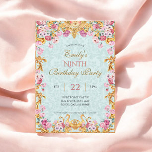 Invitation Blue Pastel Gold Neuvième anniversaire du Rococo b