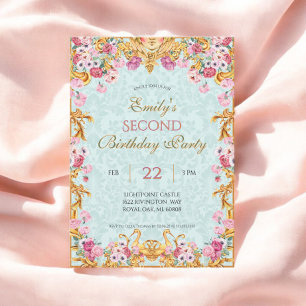 Invitation Blue Pastel Gold Second Rococo baroque Anniversair