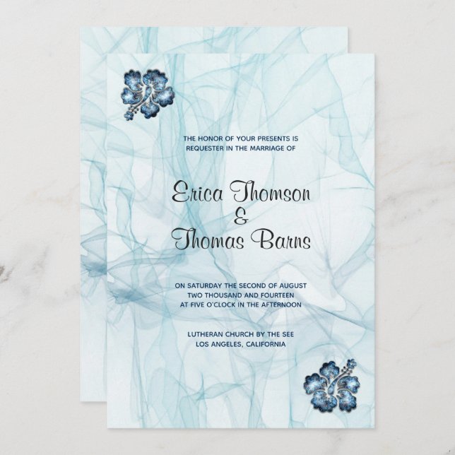 Invitation Blue Pastel Tones Arrière - plan Mariage (Devant / Derrière)