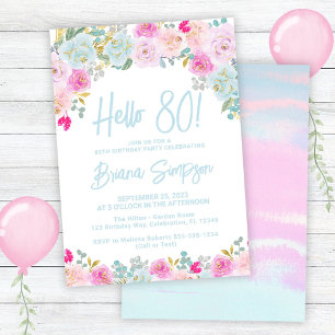 Invitation Blue Peach Purple Floral 80ème anniversaire fête