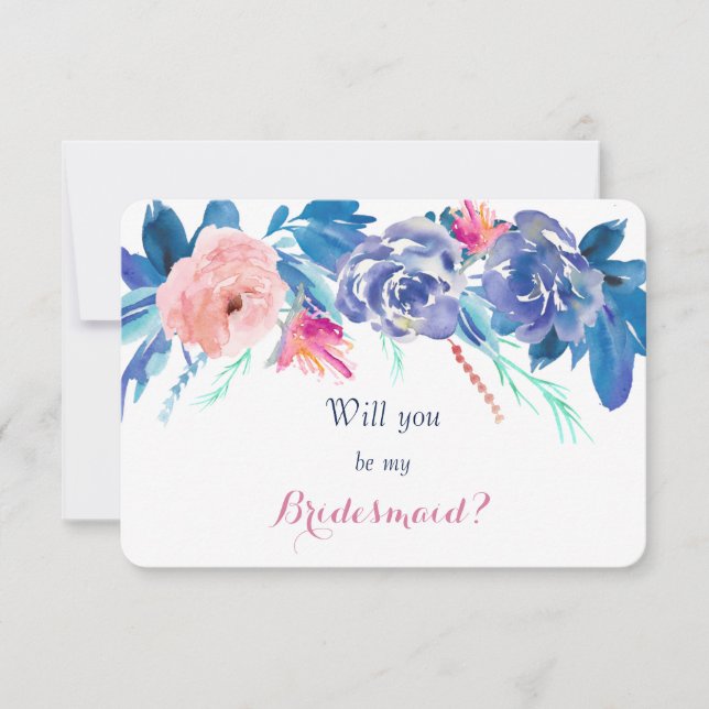 Invitation Blue Peach Roses Serez-Vous Ma Bridesmaid (Devant)