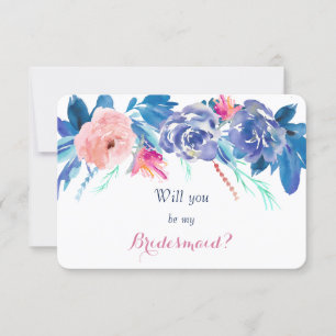 Invitation Blue Peach Roses Serez-Vous Ma Bridesmaid