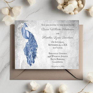 Invitation Blue Peacock White Botanical Mariage