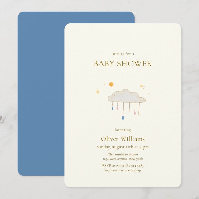 Invitation Blue Pearl Élégance Moderne Baby Shower (Devant / Derrière)