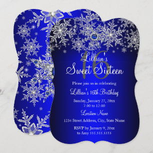 Invitation Blue Pearl Silver Snowflake Sweet 16