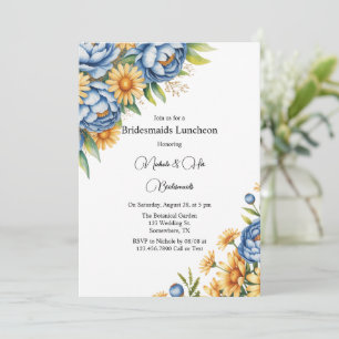 Invitation Blue Peony et Jaune Daisies Bridesmaiers Déjeuner