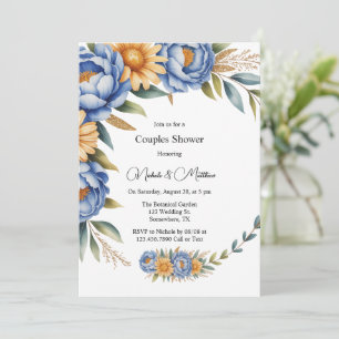 Invitation Blue Peony et Jaune Daisies Couples Douche