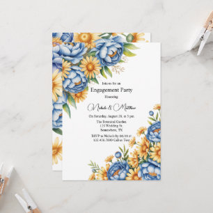 Invitation Blue Peony et Jaune Daisy Party