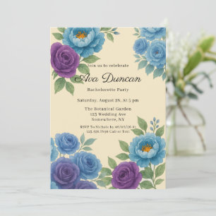Invitation Blue Peony & Fig Purple Rose Bachelorette Party