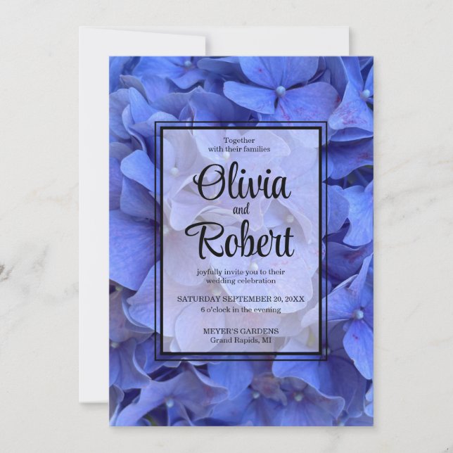 Invitation Blue periwinkel élégant floral hydrangeas Mariage (Devant)