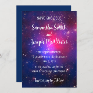 Invitation Blue Pink et Purple Space Image Enregistrer la dat