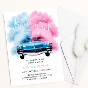 Invitation Blue Pink Fumée voiture Truck Thème Bébé Genre Rév